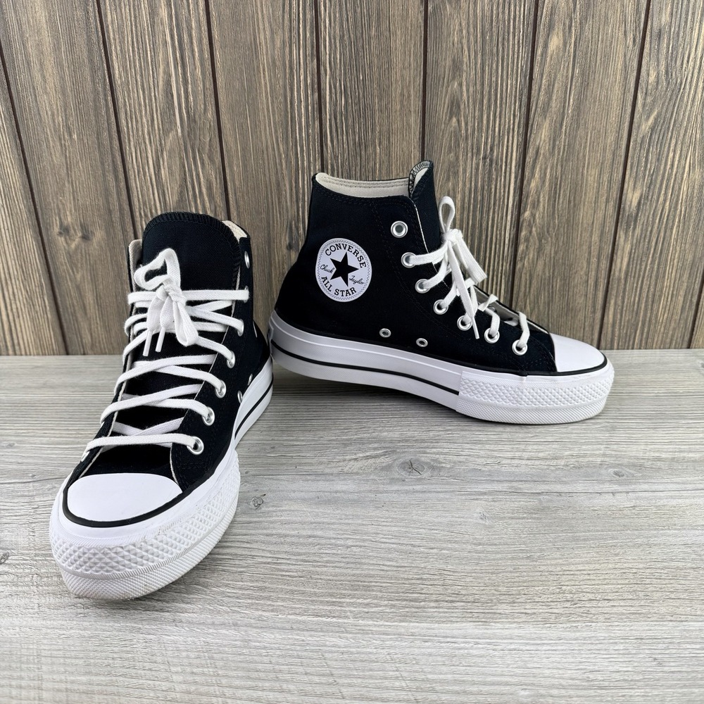 Converse Black and White Platform Chuck Taylor High Top Sneakers - Picture 3 of 13